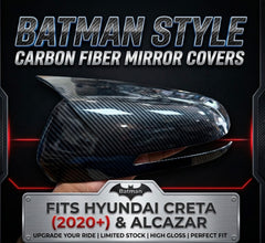 CARBON FIBER BATMAN MIRROR COVERS HYUNDAI CRETA 2020 ONWARDS,ALCAZAR (SET OF 2 PCS)