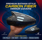 CARBON FIBER BATMAN MIRROR COVER FOR VOLKSWAGEN POLO,VENTO,AMEO, SKODA RAPID (FITS IN WITH INDICATOR CUT ONLY)
