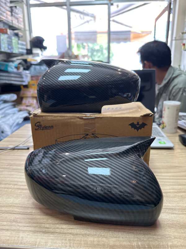 CARBON BATMAN MIRROR COVERS FOR MARUTI SUZUKI CARS AND TOYOTA CARS (FOR INDICATOR CUT MIRROR ONLY)