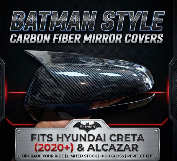 CARBON FIBER BATMAN MIRROR COVERS HYUNDAI CRETA 2020 ONWARDS,ALCAZAR (SET OF 2 PCS)