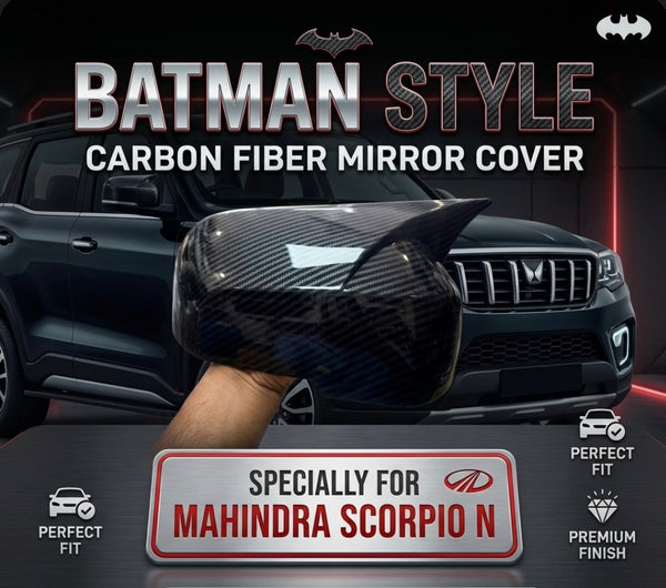CARBON FIBER BATMAN MIRROR COVERS FOR MAHINDRA SCORPIO N (SET OF 2 PCS)