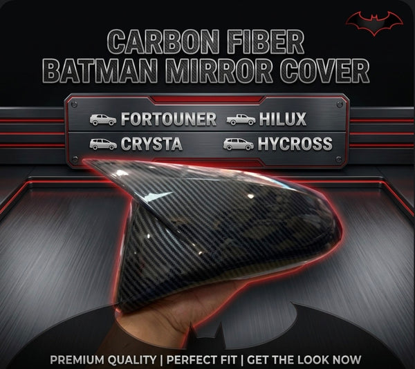 CARBON FIBER BATMAN MIRROR COVERS FOR TOYOTA FORTUNER 2016 ONWARDS,CRYSTA,HILUX,HYCROSS