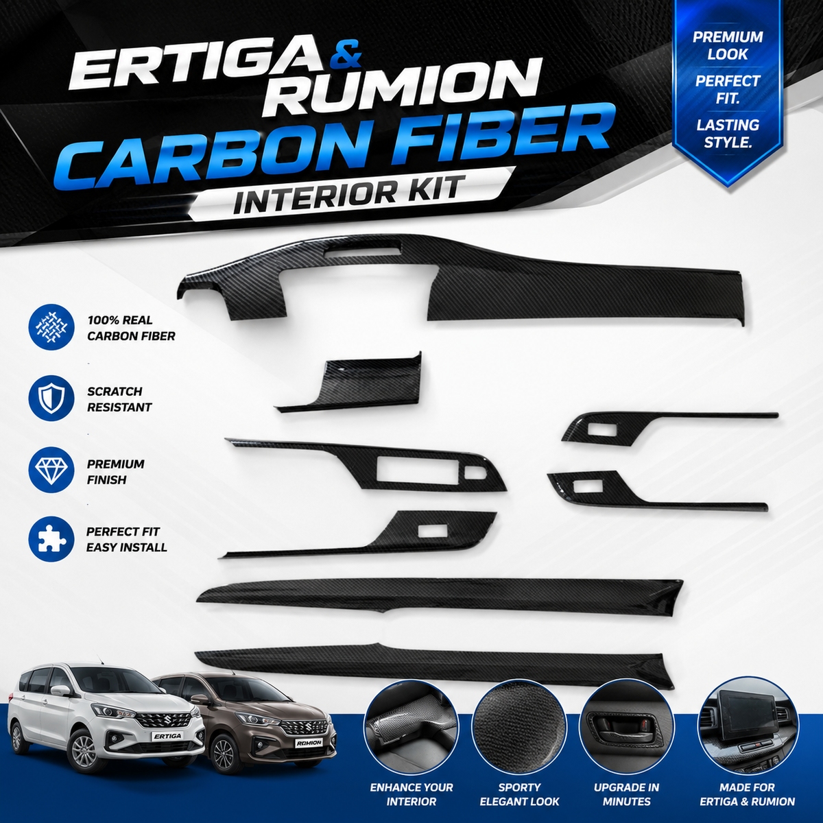 CARBON FIBER DESIGN INTERIOR KIT FOR MARUTI ERTIGA 2018 ONWARDS AND TOYOTA RUMION
