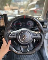 CARBON STEERING FOR FRONX,BALENO 22 ONWARDS,SWIFT 18 ONWARDS,BREZZA 22 ONWARDS,DZIRE 17 ONWARDS,GLANZA 22 ONWARDS,TAISOR